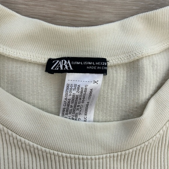 Zara Ribbed Short Sleeve Crop Top Cream - Picture 6 of 7